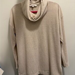LOFT Cream Waffle Knit Cowl Neck Sweater